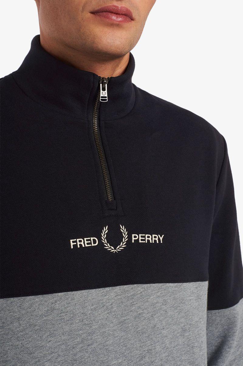 Grey Fred Perry Colour Block Half Zip Men's Sweatshirts | PH 1567OKIR